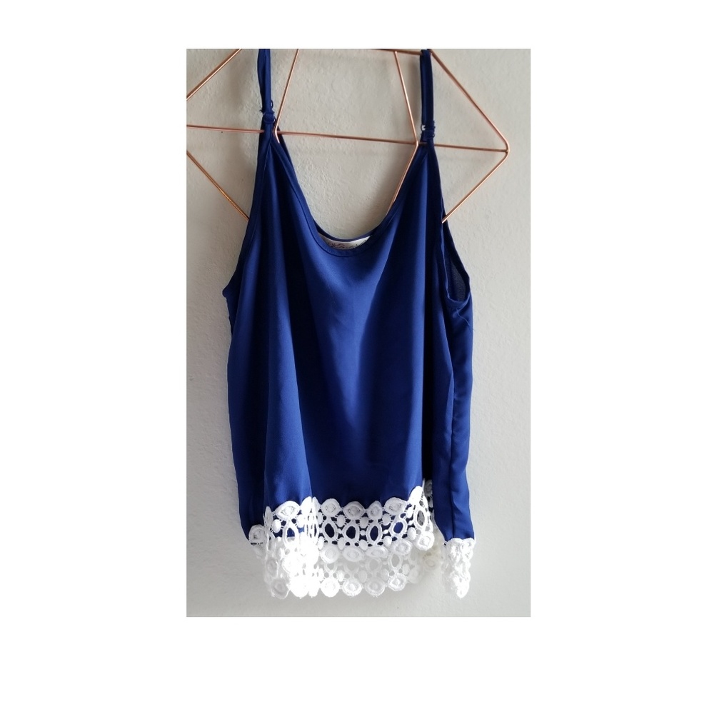 Blue and white lace crop top